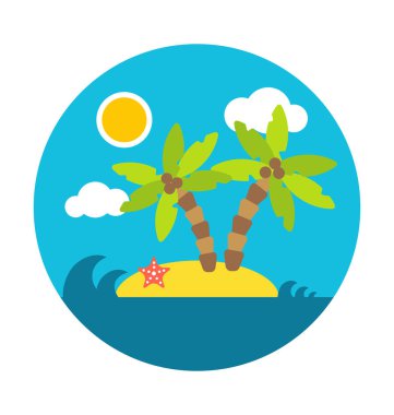 Tatil yaz Adası, düz vektör daire tarzı