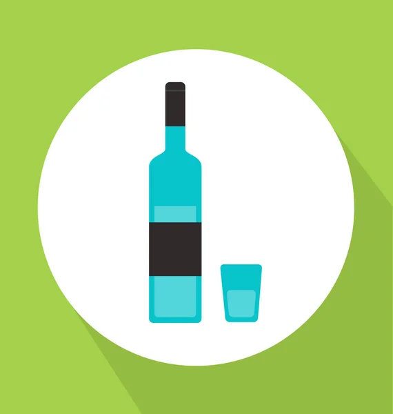 Alkohol flaska med glas platt vektor stil — Stock vektor