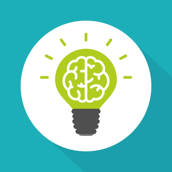 Yeşil simge, beyin yeşil ampul basit düz vektör tarzı düşünüyorum
