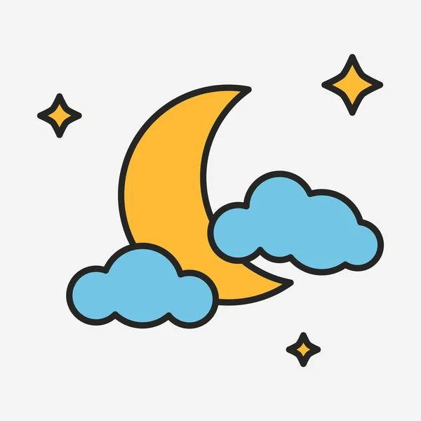 Luna con estrellas y nubes ilustración de estilo lineal — Archivo Imágenes Vectoriales