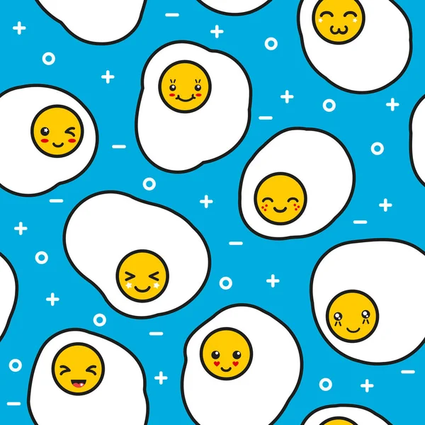 Lindos huevos kawaii después de Pascua, alimento sin costura patrón vector — Vector de stock