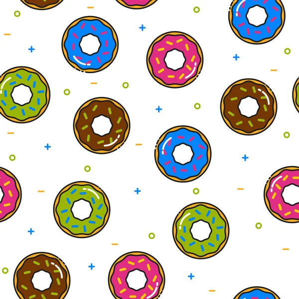 Donut colorful seamless pattern with icing on white background — Stock Vector