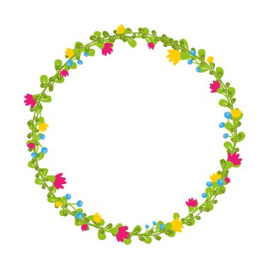 Çilek ve izole blooms ile şirin ince bahar çiçek çelenk