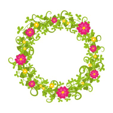 Çiçek daire çim swirls ile izole ve izole kırmızı ve sarı çiçek