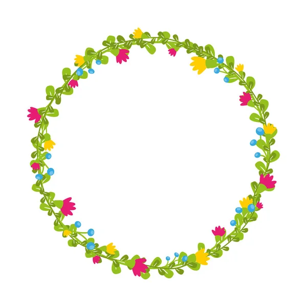 Cute thin spring floral wreath with berries and blooms isolated — Stock Vector