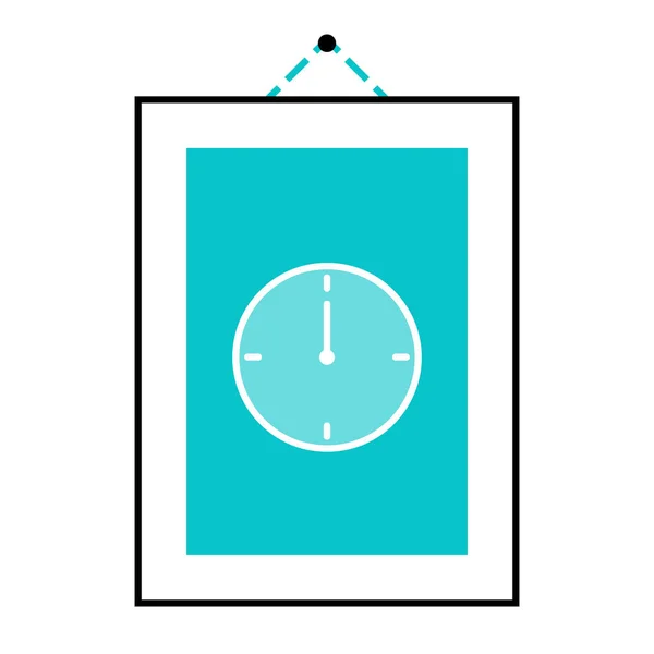 Picture on the wall with clock one hour hanging icon — Stock Vector