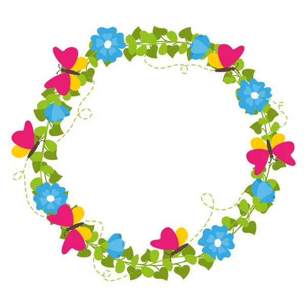 Spring wreath with flowers and butterflies isolated vector — Stock Vector