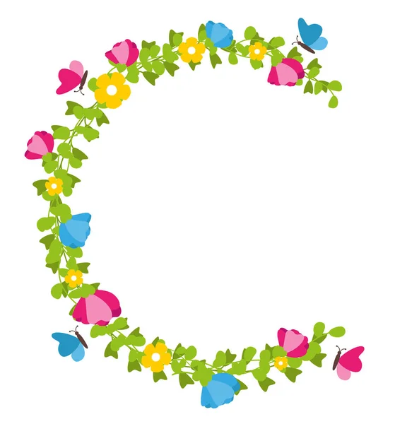 Grinalda floral com borboletas vetor conceito primavera — Vetor de Stock