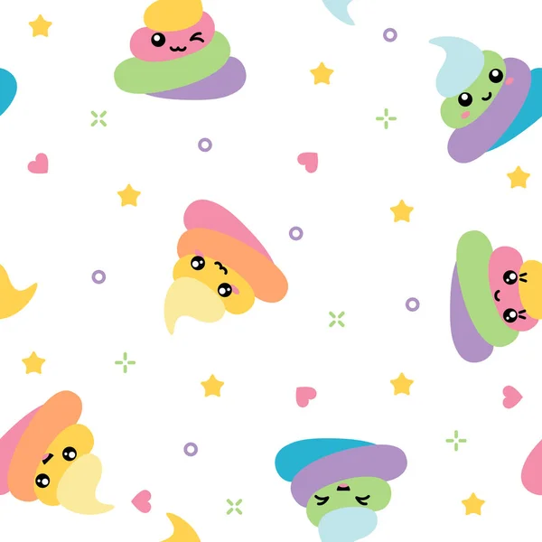 Unicorn cute poop seamless pattern rainbow colorful on white background — Stock Vector