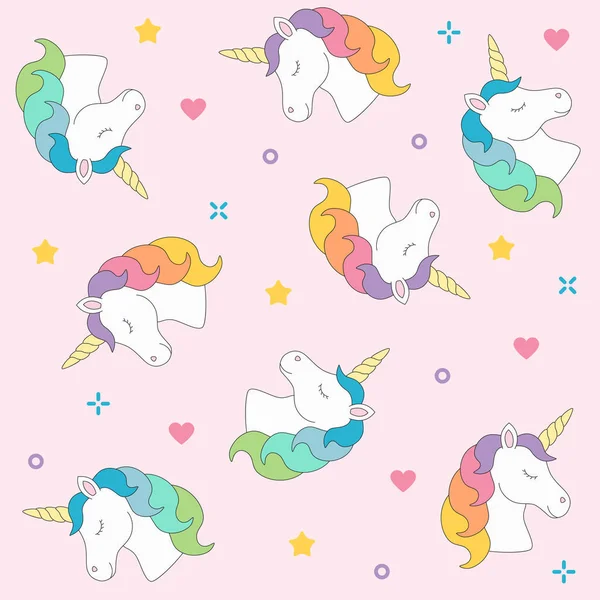 Tek boynuzlu at baş seamless modeli pembe renkli