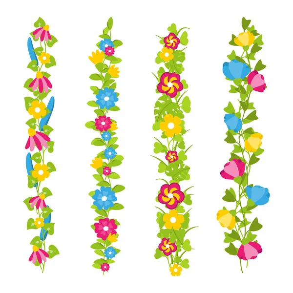 Çiçekleri ile fırçalar ve vektör yapraklar çiçek kümesi