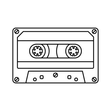 İzole retro kaset simge siyah çizgi basit