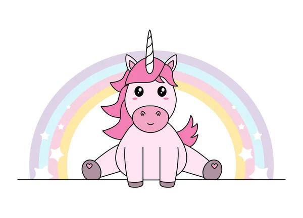 与彩虹坐柔和的颜色粉红独角兽 — 图库矢量图片