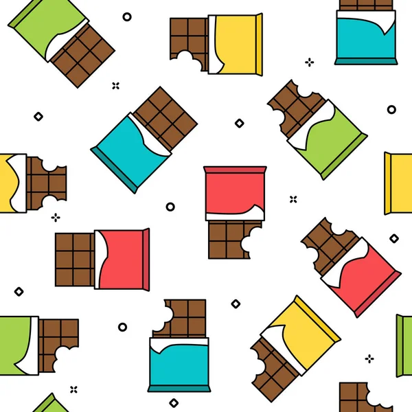 Barras de chocolate patrón inconsútil colorido fondo blanco — Vector de stock