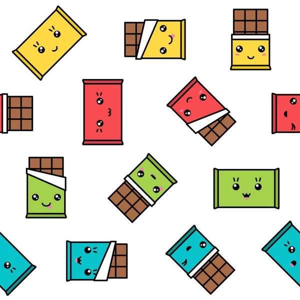 Kawaii chocolate patrón inconsútil colorido carácter — Vector de stock