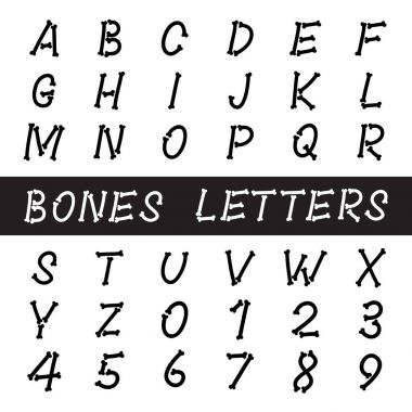 Cadılar Bayramı alfabe yazı tipi harf ve rakam izole bones