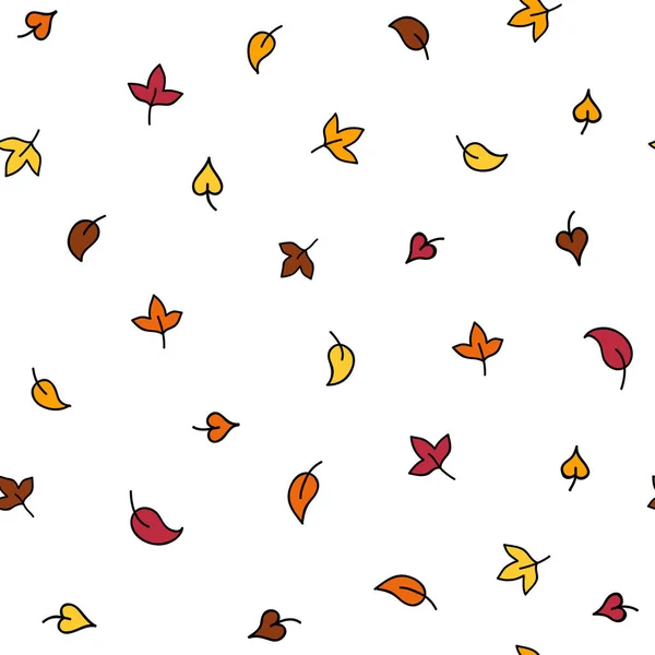 Minimalistic autumn leaves doodle seamless pattern — Stock Vector