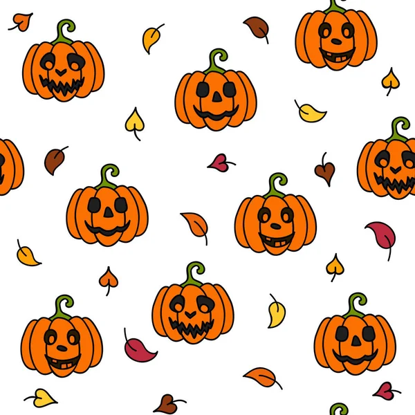 Kürbis und Blatt Herbst halloween nahtlose Muster-Doodle — Stockvektor