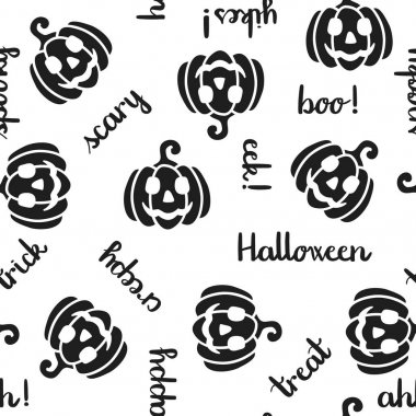 Kabak ve Cadılar Bayramı kelime seamless modeli siyah