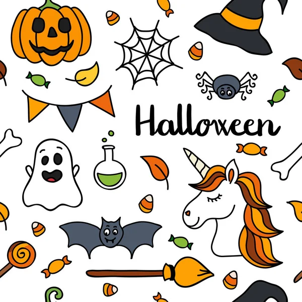 Halloween sömlösa mönster hösten unicorn — Stock vektor