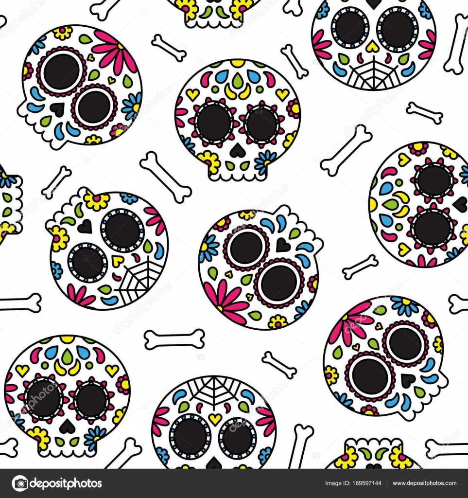 Sugar Skull Day Of The Dead Cute Seamless Pattern Stock Vector C Tereez