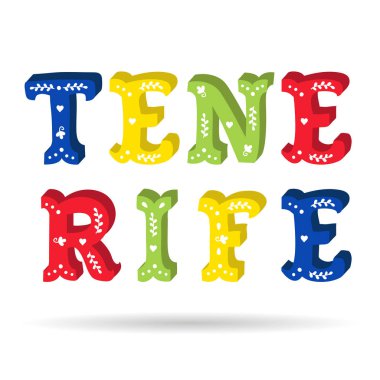 Tenerife parlak renkli metin süslü harfler izole çiçek öğeleri