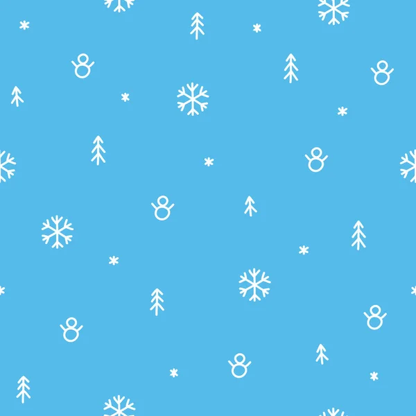 Зимний снег и снеговик синие каракули бесшовные картины рождественская концепция — стоковый вектор
