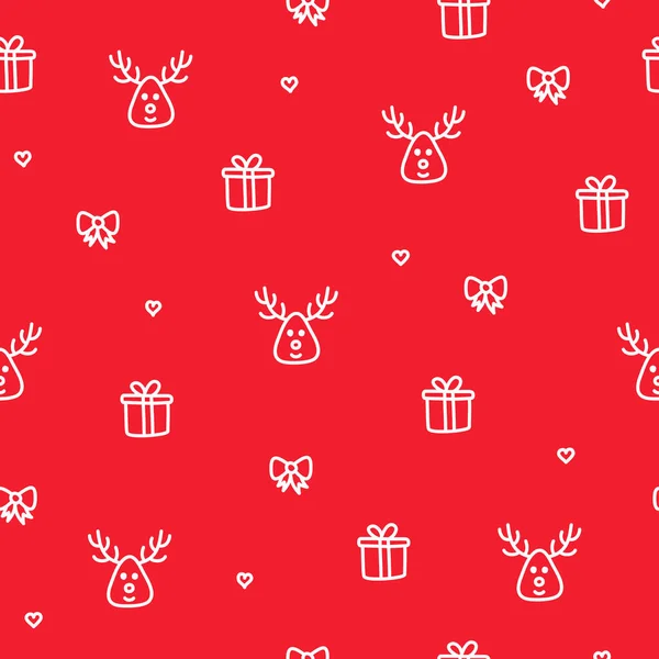 Reno de invierno patrón inconsútil rojo concepto de regalo de Navidad — Archivo Imágenes Vectoriales