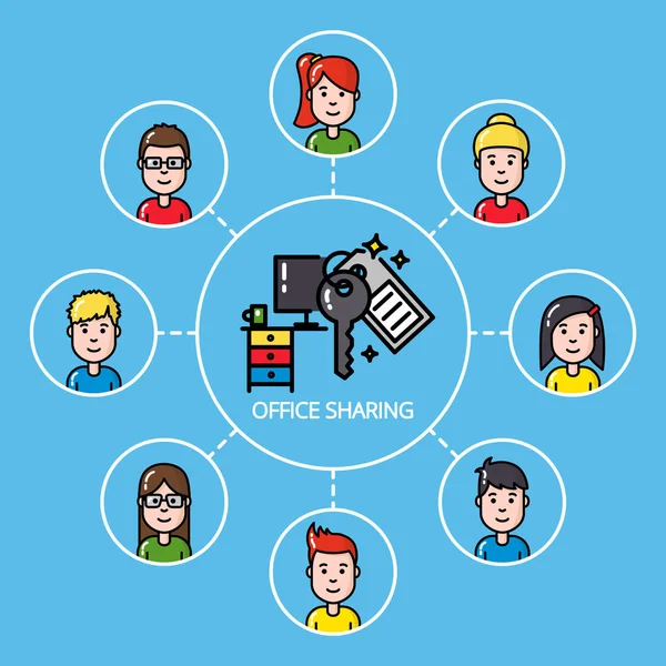 Concept de partage de bureau avec un groupe de personnes — Image vectorielle