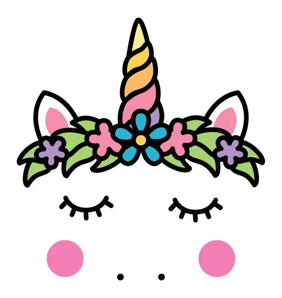 Minimalistische unicorn gezicht met bloemen krans — Stockvector