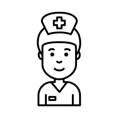 Gülümseyen hemşire yüz simgesi siyah anahat izole