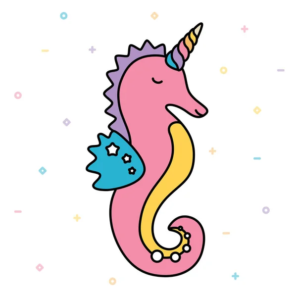 Seahorse unicorn pastel colorful cute creature — Stock Vector