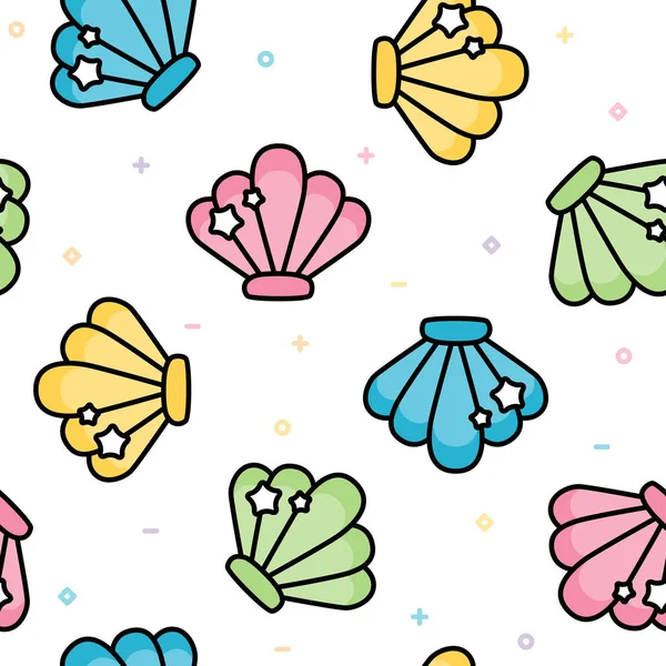 可爱的海贝壳粉彩无缝图案 — 图库矢量图片#
