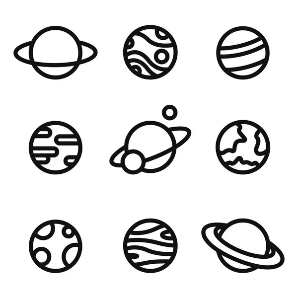 Pianeti icone lineari concetto di universo isolato — Vettoriale Stock