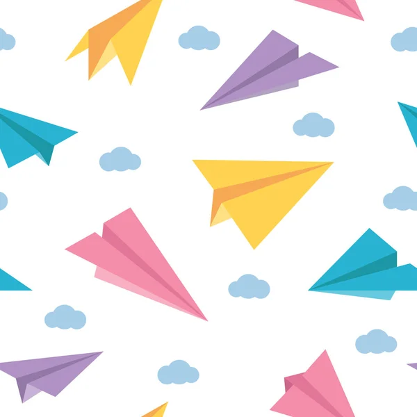 パステル カラーの紙飛行機シームレスなカラフルなかわいいパターン — ストックベクタ