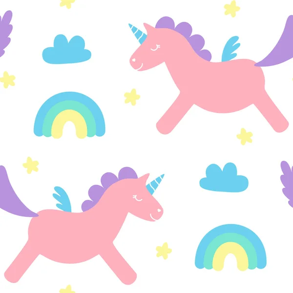 Cute fluffy flying unicorn seamless pattern pastel — Stock vektor