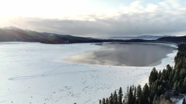 Vista Aérea Del Lago Little Payette Idaho Durante Época Invierno — Vídeos de Stock