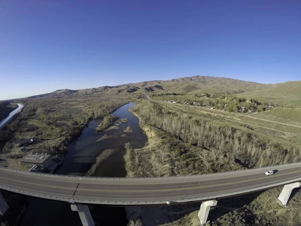 Aerial view of a Idaho state highway over a river — Stock Photo, Image