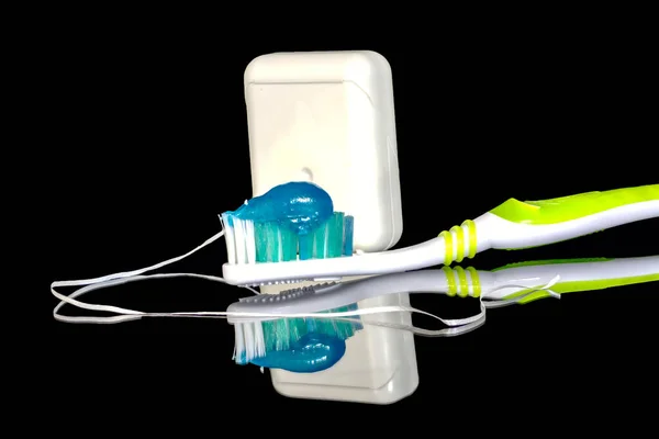 Toothbrush Dental Floss Reflection — Stock Photo, Image