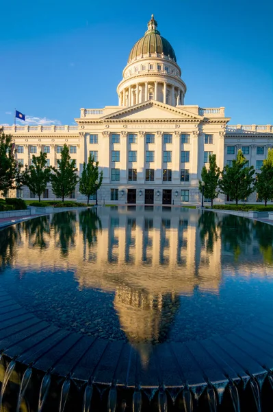 Reflection of the Utah State capital in a pool of wafer