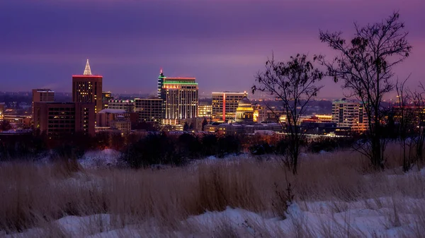 Night City Light Boise Idaho Winter — Stock Photo, Image