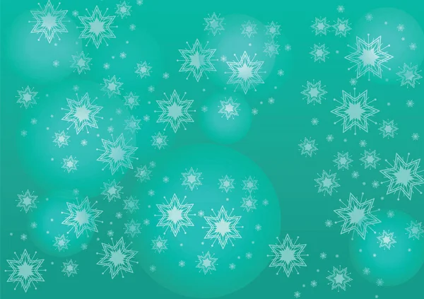 Copos de nieve de invierno sobre un fondo verde — Vector de stock