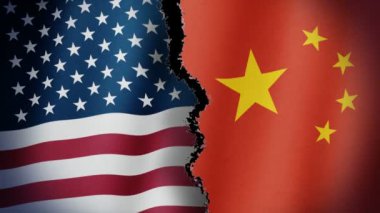 Yırtık Amerika Birleşik Devletleri Çin bayrağı Loop - animasyon yırtık Amerika Birleşik Devletleri ve Çin bayrağının döngü sorunsuz.