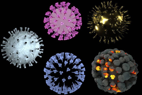 Coronavirus In Black Background Covid-19 - Virology Concept - 3D Rendering