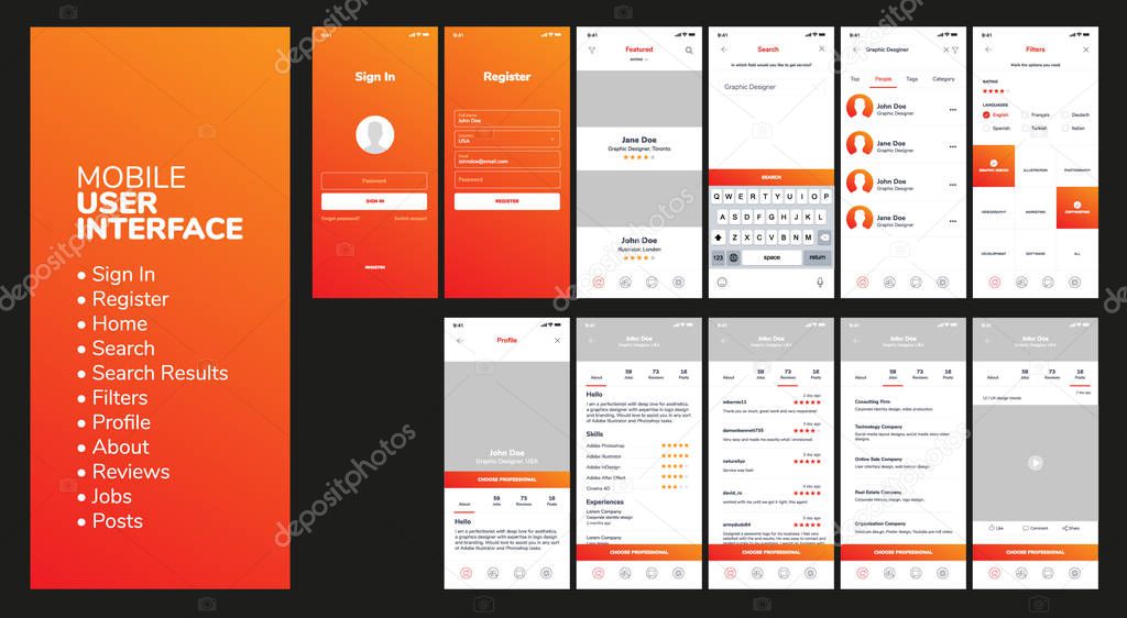 Modern user interface, GUI screen vector design for mobile app with UX.