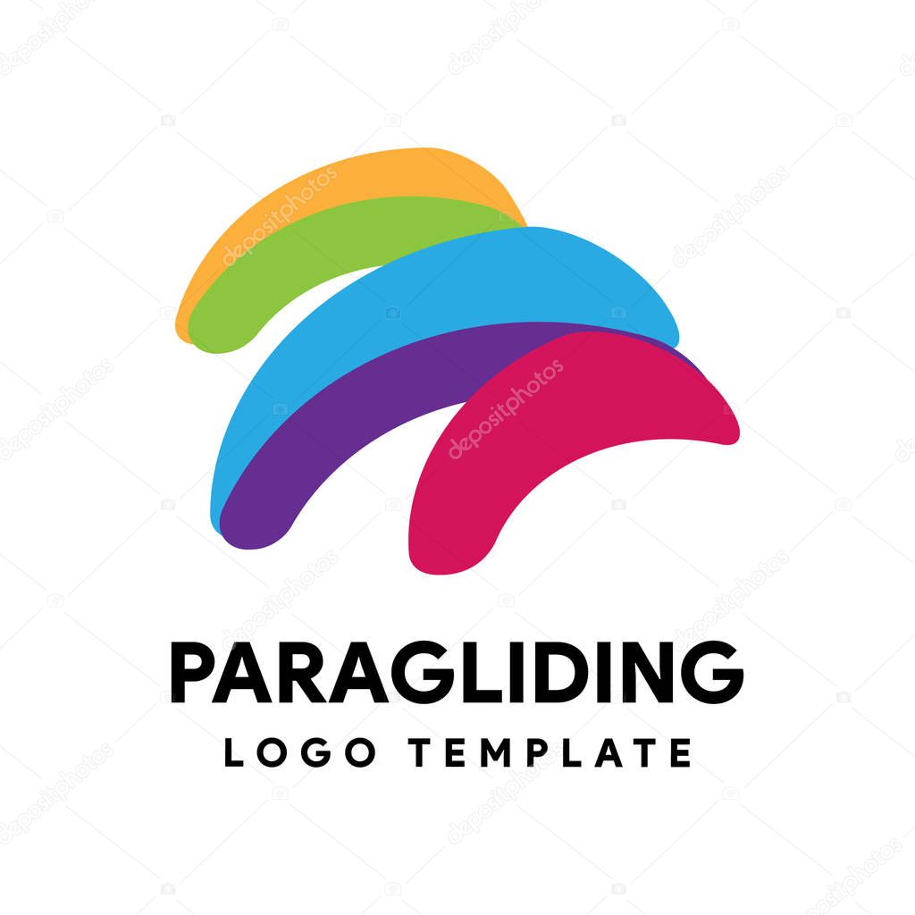 Paragliding logo design template with typography. Colorful paragliding logo design.