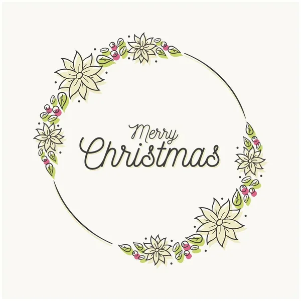 Vintage Merry Christmas Flowers and Wreath stock illustration Collection - happy Merry Christmas wreath with red ribbon and bow - Merry Christmas holly berry wreath