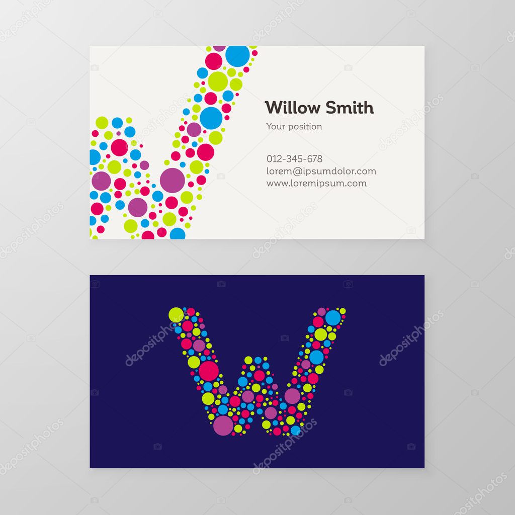 Modern letter W circle Business card template