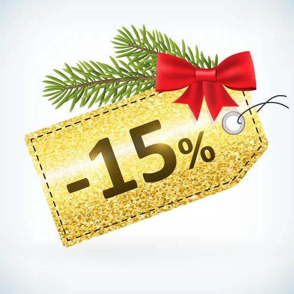 クリスマス キラキラ黄金 15% ラベル — ストックベクタ