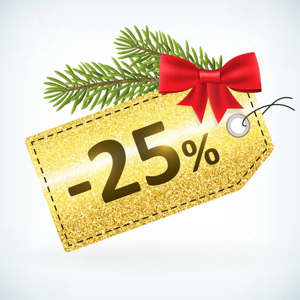 Christmas golden glitter 25 percent label — Stock Vector